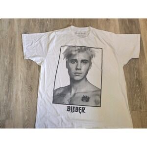 Justin Bieber White‎ Graphic T-Shirt Crew Neck Short Sleeve XL